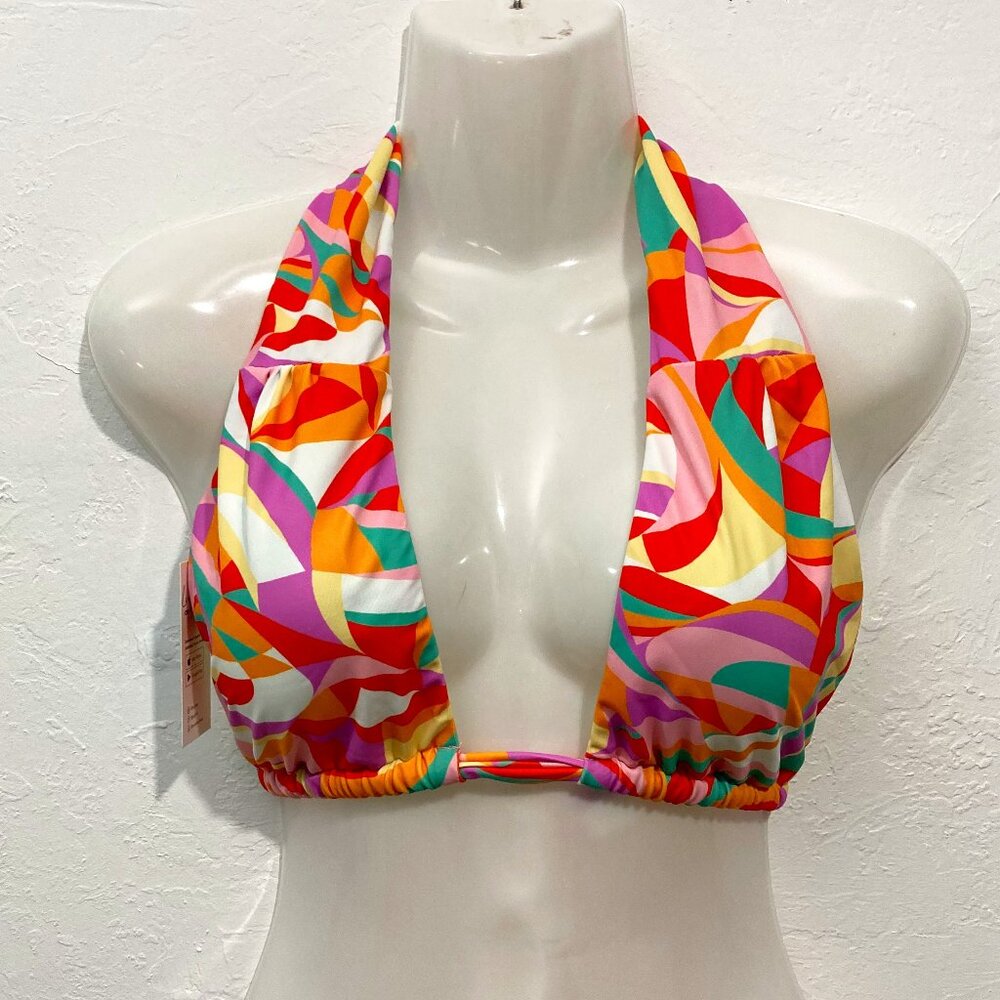 NWT Cupshe Floral bikini top Watercolor Halter Tie back Lined Large Top (only)